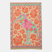 Floral Ibis Bird Retro Wavy Border Design Theedoek (Verticaal)