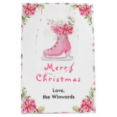 Floral Ice Skate Pink Merry Christmas Medium Cadeauzakje (Voorkant)