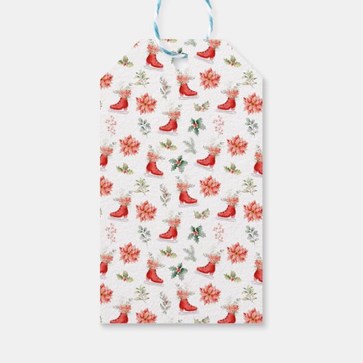 Floral Ice Skate Red Merry Christmas Cadeaulabel (Achterkant)