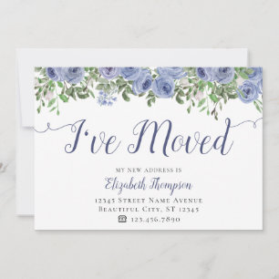 Floral ik heb een nieuw adres gemaakt, een blauwe aankondiging