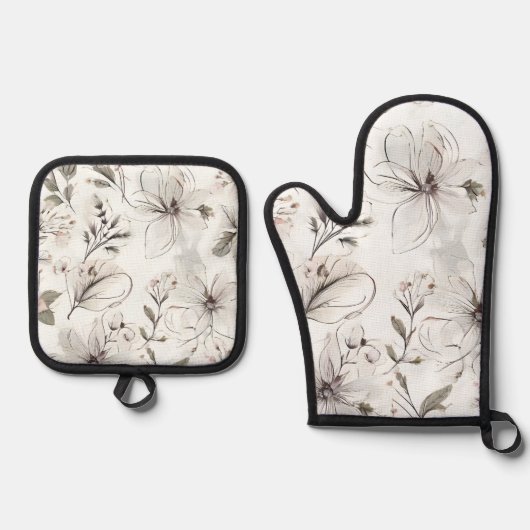 Floral Illustration Ovenwant & Pannenlap Set (Voorkant)