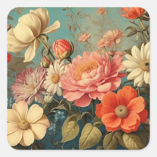 Floral Illustration Vierkante Sticker (Voorkant)