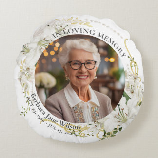 Floral In Loving Memory Memorial Funeral Keepsake Rond Kussen