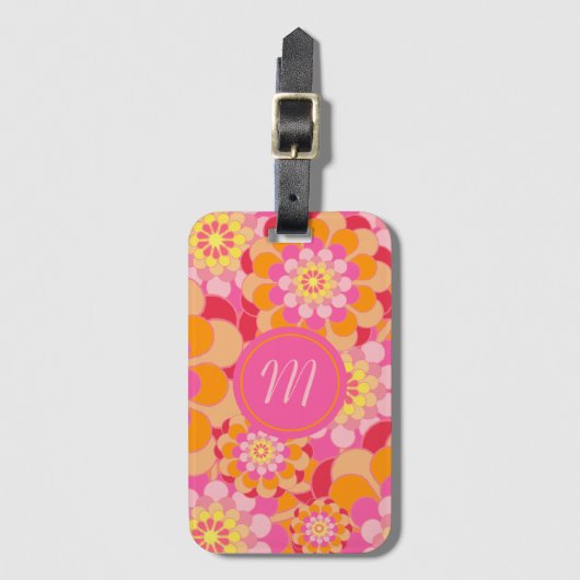 Floral in Oranje en roze Bagagelabel (Voorkant (verticaal))