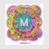 Floral Initiaal  Boho Pink Fun Inspirivity Sticker (Vel)