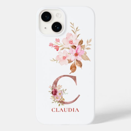 Floral Initiaal Gepersonaliseerde Naam Elegant Mon Case-Mate iPhone Case (Achterkant)