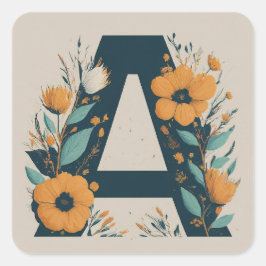 Floral Initiaal krans monogram A Vierkante Sticker