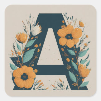 Floral Initiaal krans monogram A Vierkante Sticker