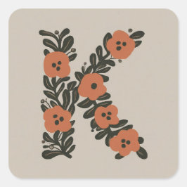Floral Initiaal krans monogram K Vierkante Sticker