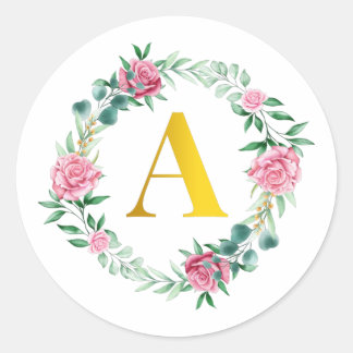 Floral Initiaal krans Monogram letter A Stickers