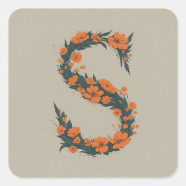 Floral Initiaal krans monogram S Vierkante Sticker
