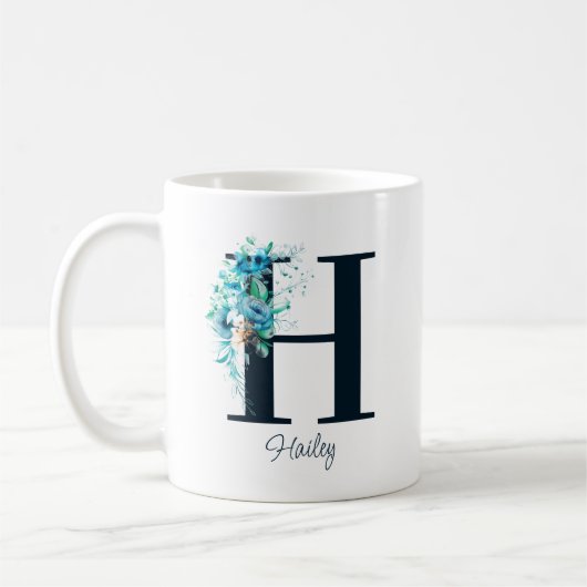 Floral initiaal Letter Monogram H Coffee Mok (Links)