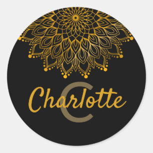 Floral initiaal monogram gepersonaliseerde naam ma ronde sticker