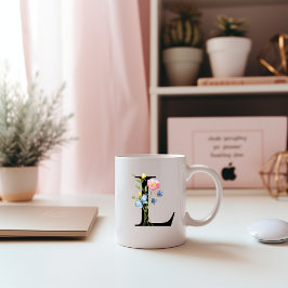 Floral Initiaal Monogram L Mok