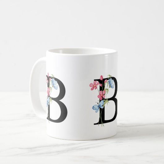 Floral Initial Monogram B Mug (Devant gauche)