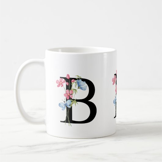 Floral Initial Monogram B Mug (Gauche)