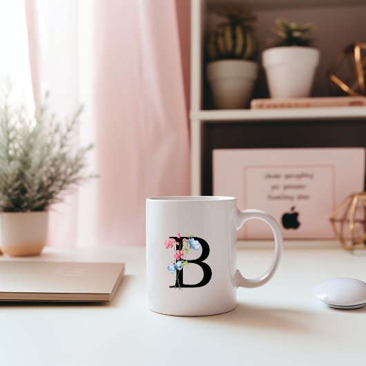 Floral Initial Monogram B Mug Koffiemok