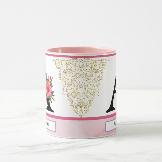 Floral Initial Mug – Letter A Monogram | Personali Mok (Midden)