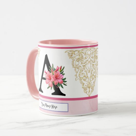 Floral Initial Mug – Letter A Monogram | Personali Mok (Voorkant links)