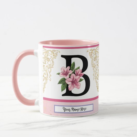 Floral Initial Mug – Letter B Monogram | Personali (Gauche)