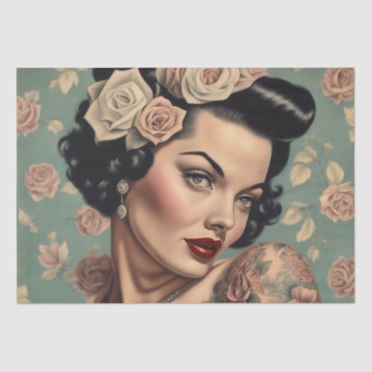 Floral Inked Beauty: een pin-up decoupage Tissuepapier (Voorkant)