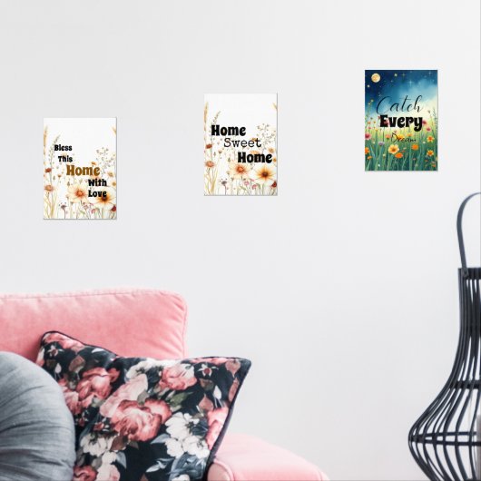 Floral Inspirerend Wall Art - Set van 3 Home Quot (Woonkamer)