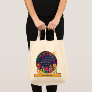 Floral Inspirerende Quote Inspirivity Naam Tote Bag