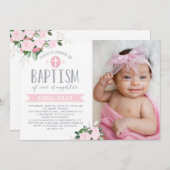 Floral | Invitation au baptême (Devant / Derrière)