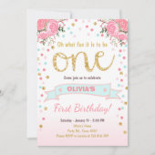 Floral invitation de premier anniversaire fille ro (Devant)