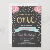 Floral invitation de premier anniversaire fille ro (Devant)