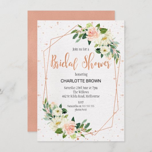 Floral invitation or rose de Fête de la mariée de (Devant / Derrière)