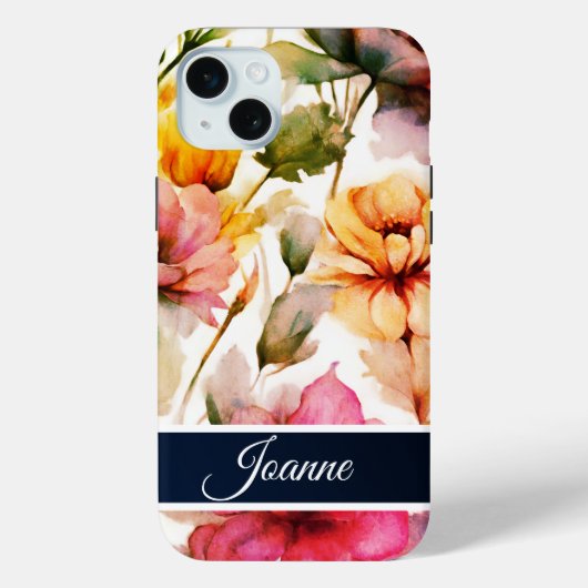 Floral iPhone 15 coque avec votre nom (Verso)
