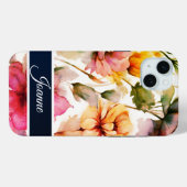 Floral iPhone 15 coque avec votre nom (Verso (horizontal))