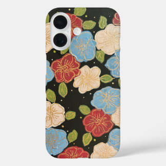 Floral iPhone hoesje van blauw, roze, groen en gou