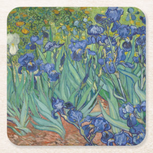 Floral Irises Garden Vincent van Gogh Geïnspireer Vierkante Kartonnen Onderzetter