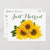 Floral is net getrouwd met zonnebloem geel groen h aankondigingskaart (Voorkant / Achterkant)