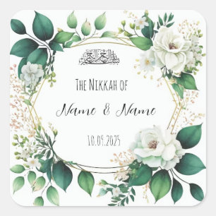 Floral Islamic Nikkah geeft de voorkeur aan sticke Vierkante Sticker