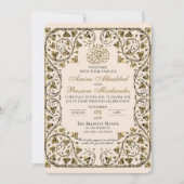  Floral Islamitisch Beige en gouden bruiloft Kaart (Voorkant)