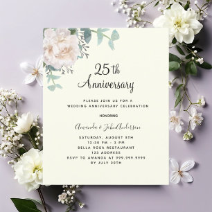 Floral ivoor 25ste huwelijksverjaardag uitnodiging