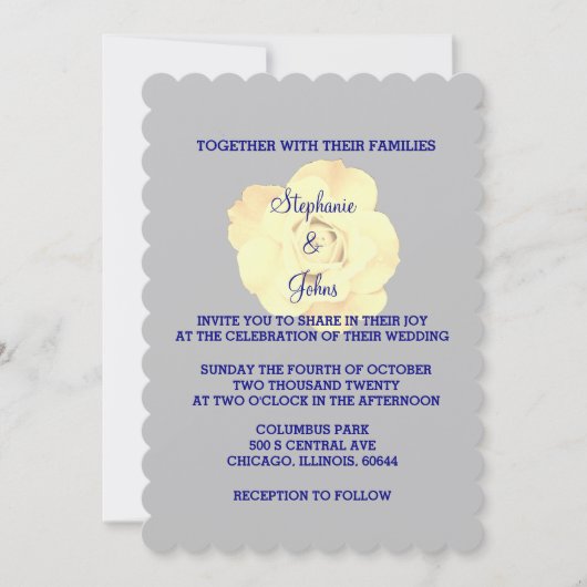 Floral Ivory White Cream Roos Wedding Grey Silver Kaart (Voorkant)