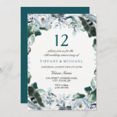 Floral Jade Green 12e Mariage Invitation de l'anni (Devant / Derrière)