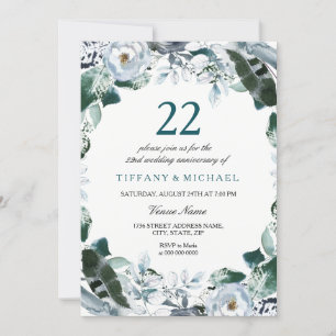 Floral Jade Green 22nd Wedding Jubileum Invite Kaart