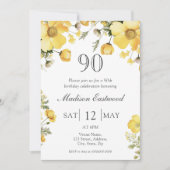 Floral jaune 90e anniversaire Invitation (Devant)