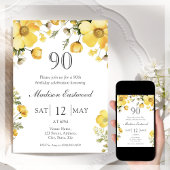 Floral jaune 90e anniversaire Invitation