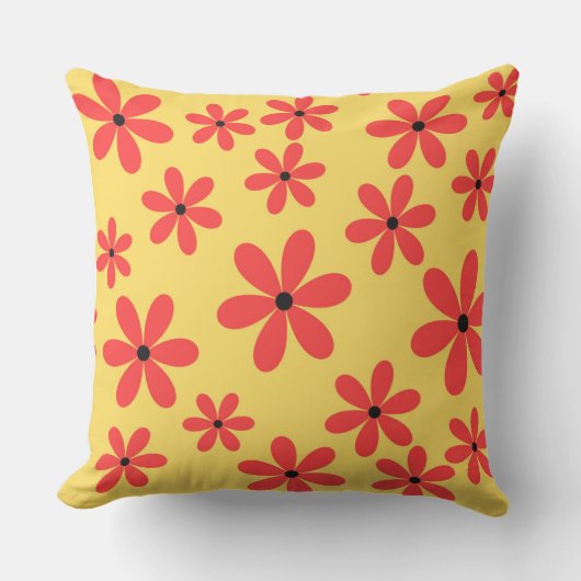 Floral Jaune Coussin décoratif - Fleurs rouges (Recto)