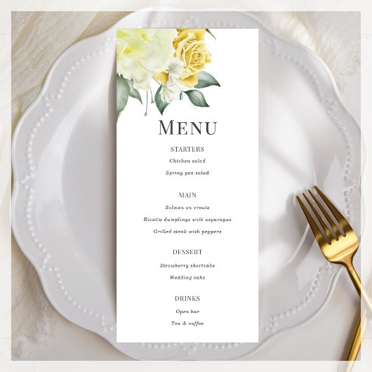 Floral jaune | Menu plat Mariage