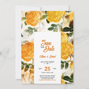 Floral Jaune Moderne Économisez La Date Invitation