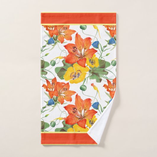 Floral Jaune, Orange, Bleu (Serviette à main)