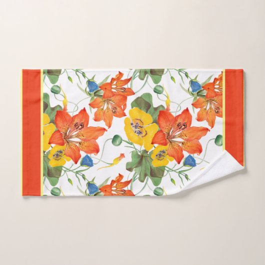 Floral Jaune, Orange, Bleu (Serviette à main)