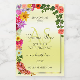 Floral Jaune Produit Étiquettes avec Monogramme